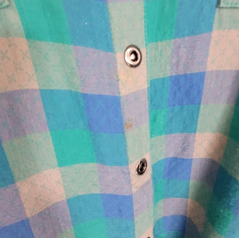 XL Prana Plaid Shacket 100% Organic Cotton Waffle Knit Lining Teal Green & Blue - Picture 8 of 16